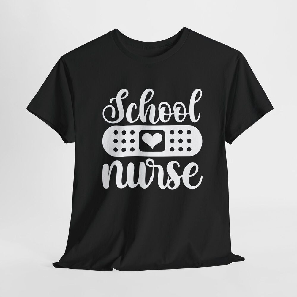 School Nurse with Bandage & Heart White Graphic Design Print Tee Unisex